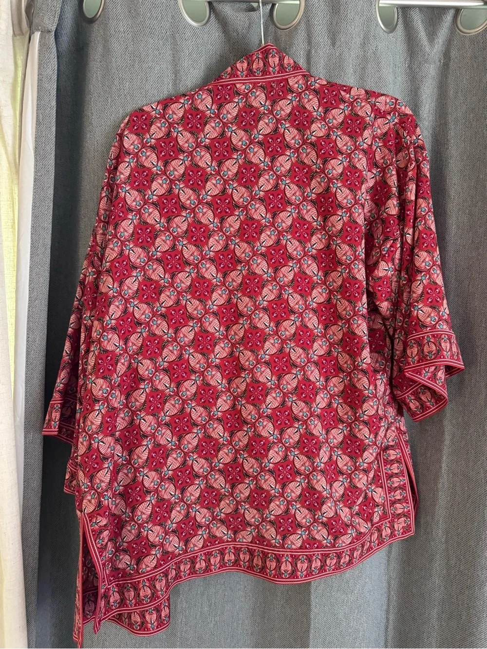 Max Studio Red Printed Open-Front Kimono and Matching Pant Set